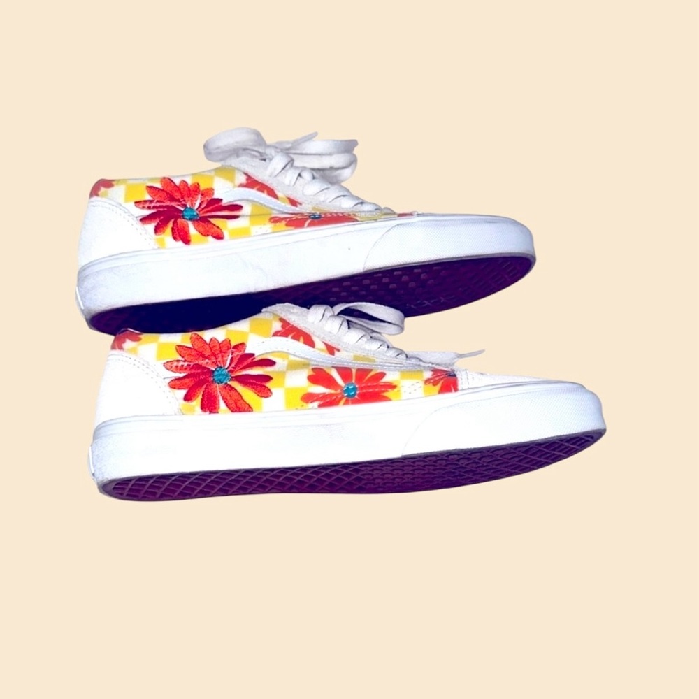Vans Old Skool Checkerboard Floral Blanc De Blanc Sneakers Womens Shoe Size 8.5